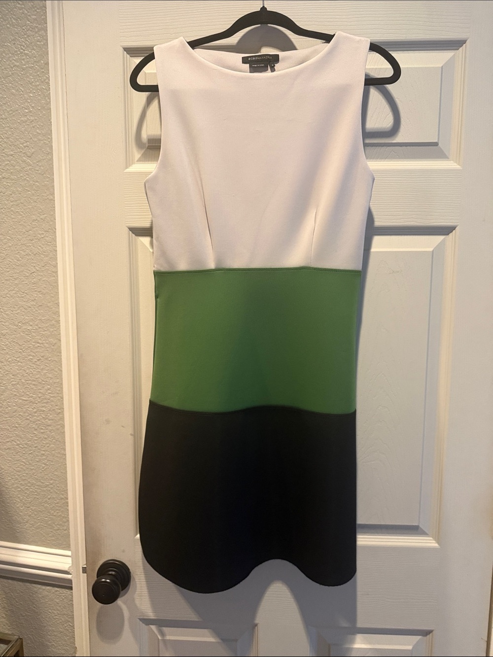BCBGMaxAzria Sleeveless Colorblock Mini Dress in White, Green & Black